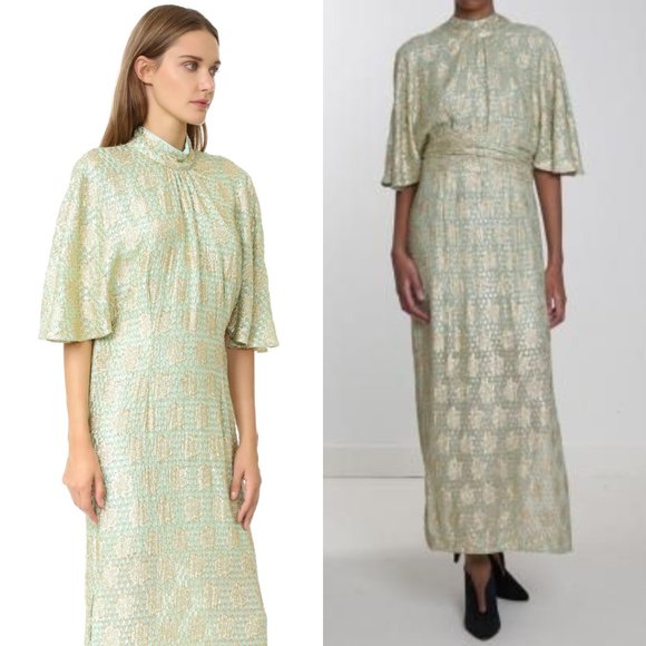Ganni Dresses Ganni Emiko Jacquard Dress In Sea Form Metallic